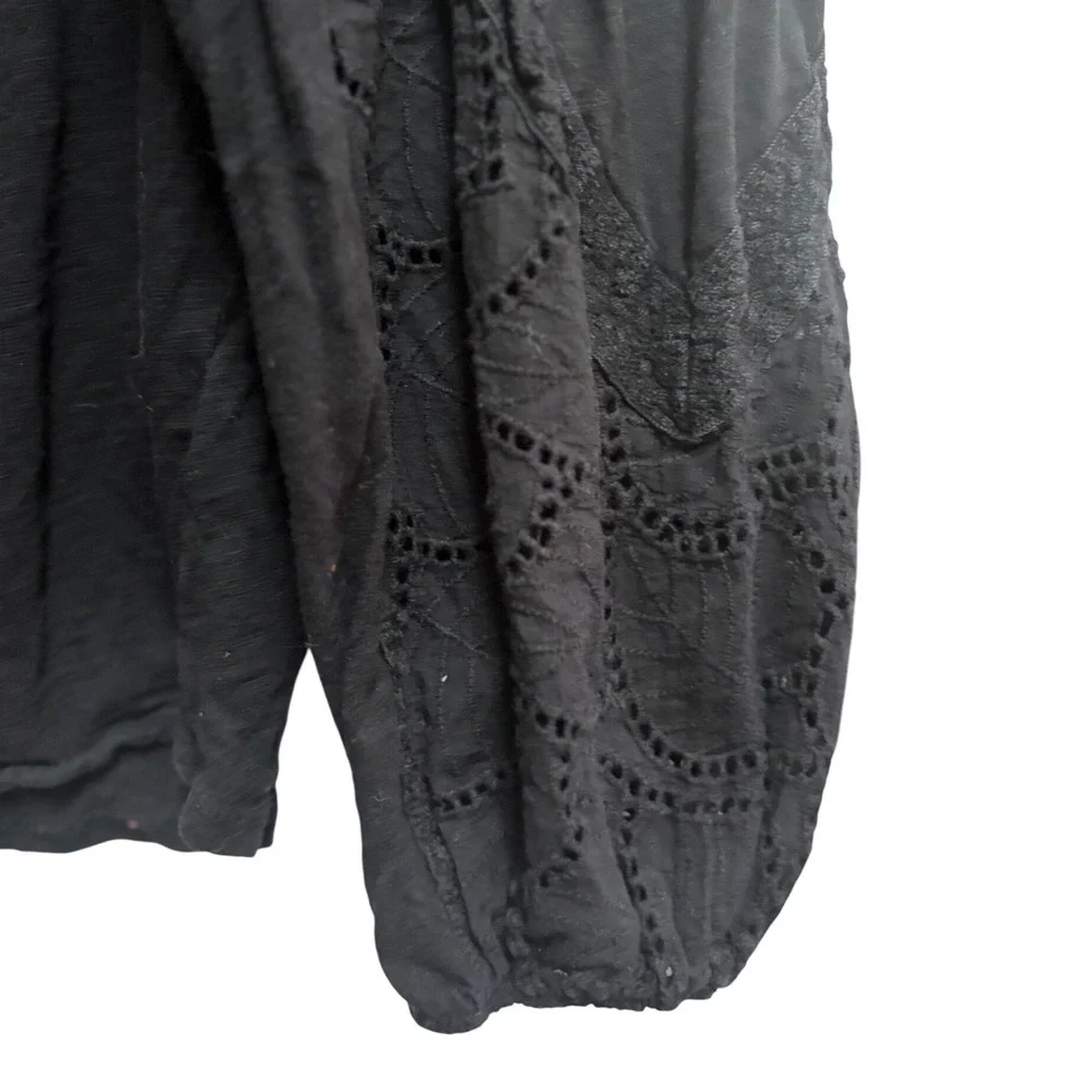 Anthropologie Eri + Ali Shiloh Balloon-Sleeved Top Boho Black Cotton Lace Size M